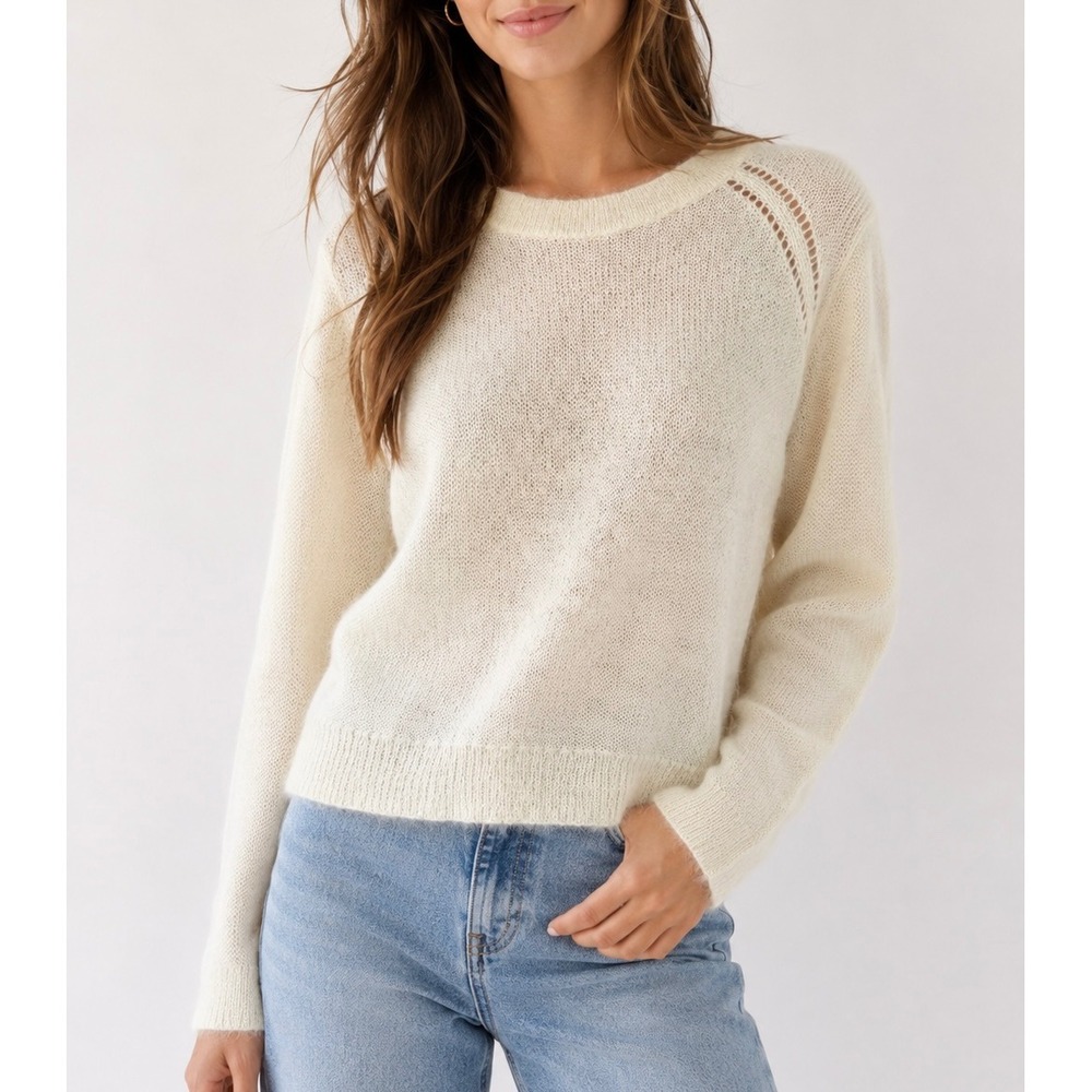 Banana Republic Sweater Crewneck Pullovee Mohair Wool Blend Large Cream